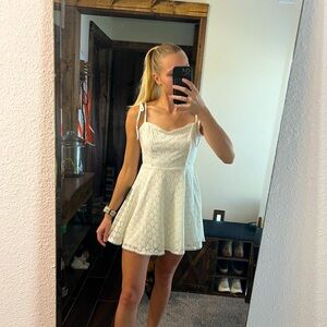 White Crochet Lace Tie-Strap Mini Dress
